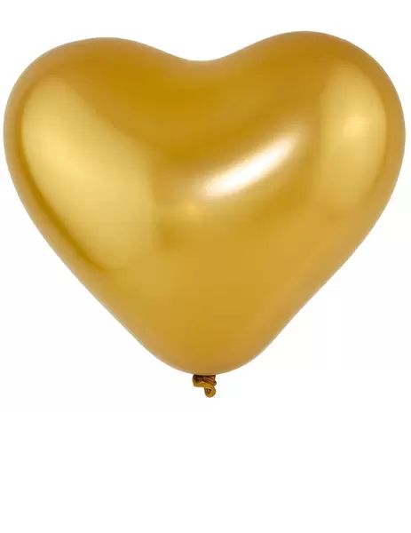 Bola Art Latex Cromado Coração Cor Ouro Número 6 -15cm Pacote Com 25 Unidades