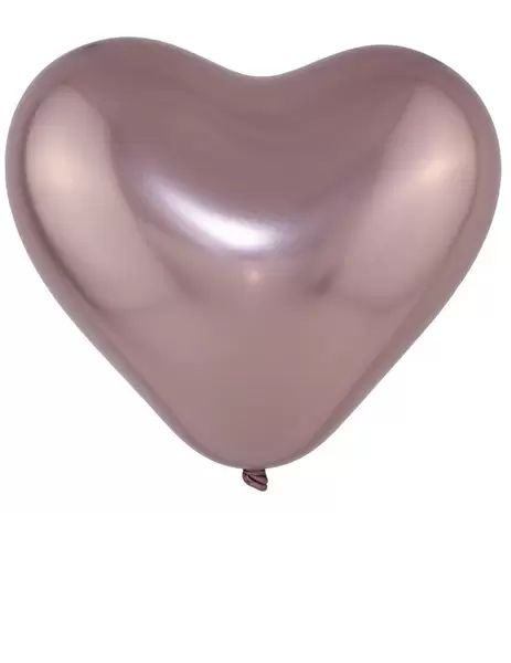 Bola Art Latex Cromado Coração Cor Rose Gold Número 6 -15cm Pacote Com 25 Unidades