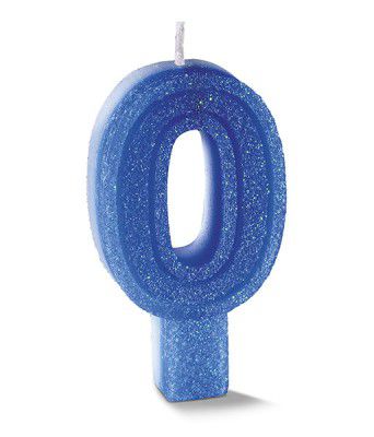 Vela de Aniversário Siba Número 0 Plus Cor Azul com Glitter Unidade