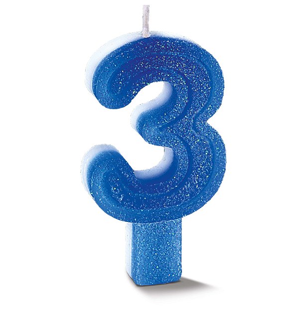 Vela de Aniversário Siba Número 3 Plus Cor Azul com Glitter Unidade