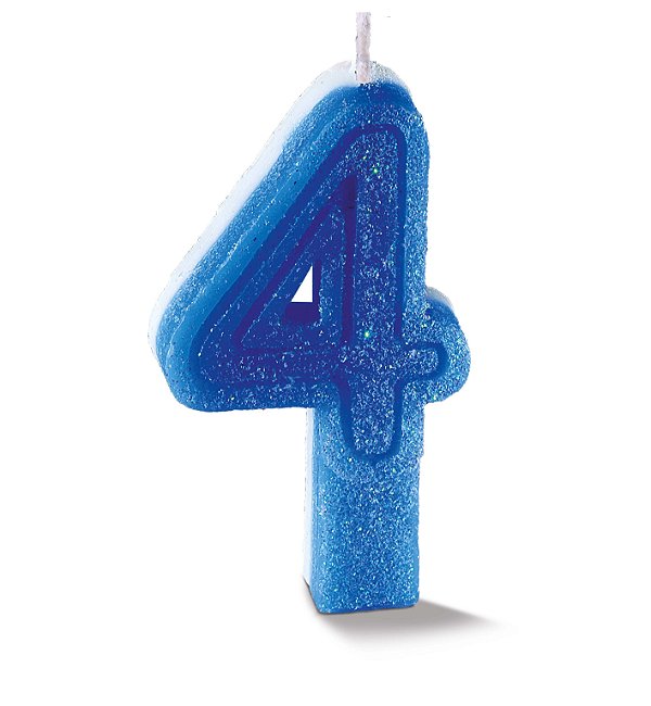 Vela de Aniversário Siba Número 4 Plus Cor Azul com Glitter Unidade