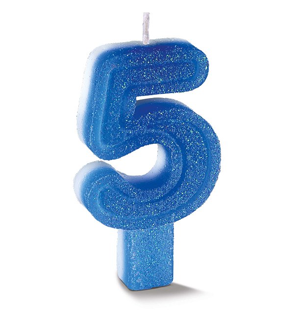 Vela de Aniversário Siba Número 5 Plus Cor Azul com Glitter Unidade