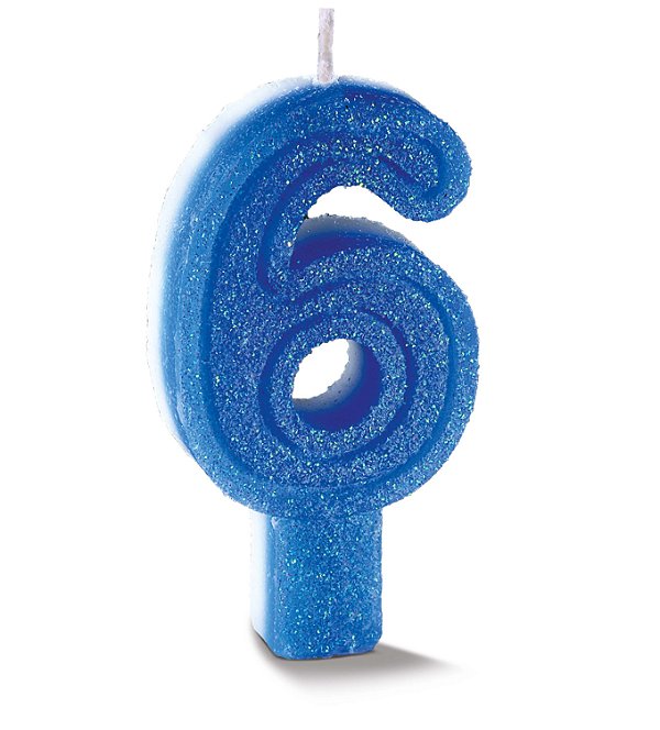 Vela de Aniversário Siba Número 6 Plus Cor Azul com Glitter Unidade