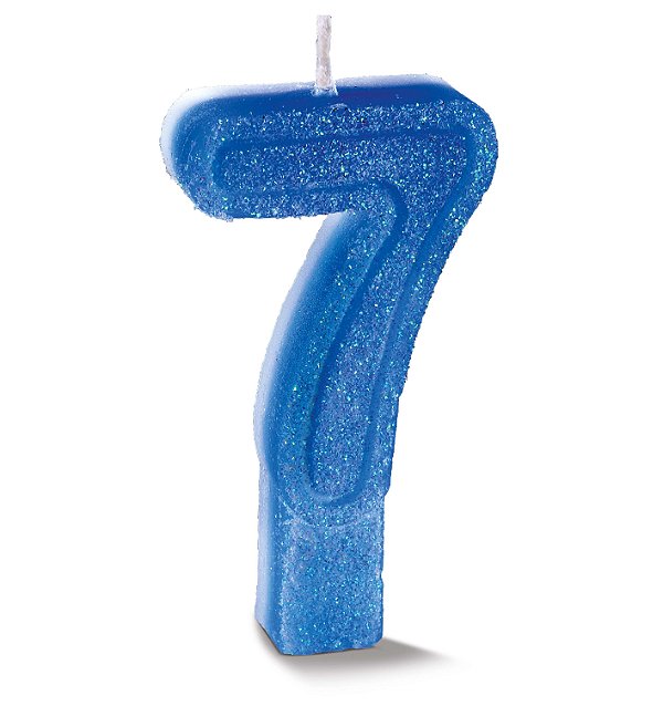 Vela de Aniversário Siba Número 7 Plus Cor Azul com Glitter Unidade