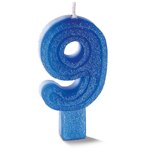 Vela de Aniversário Siba Número 9 Plus Cor Azul com Glitter Unidade