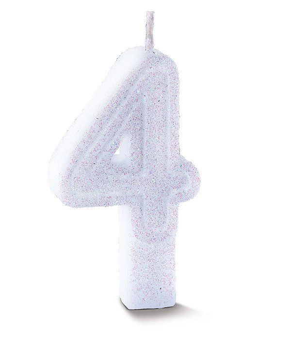 Vela de Aniversário Siba Número 4 Plus Cor Branco com Glitter Unidade