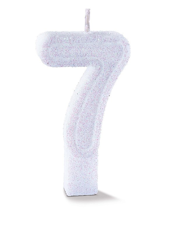 Vela de Aniversário Siba Número 7 Plus Cor Branco com Glitter Unidade