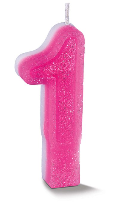 Vela de Aniversário Siba Número 1 Plus Cor Rosa com Glitter Unidade