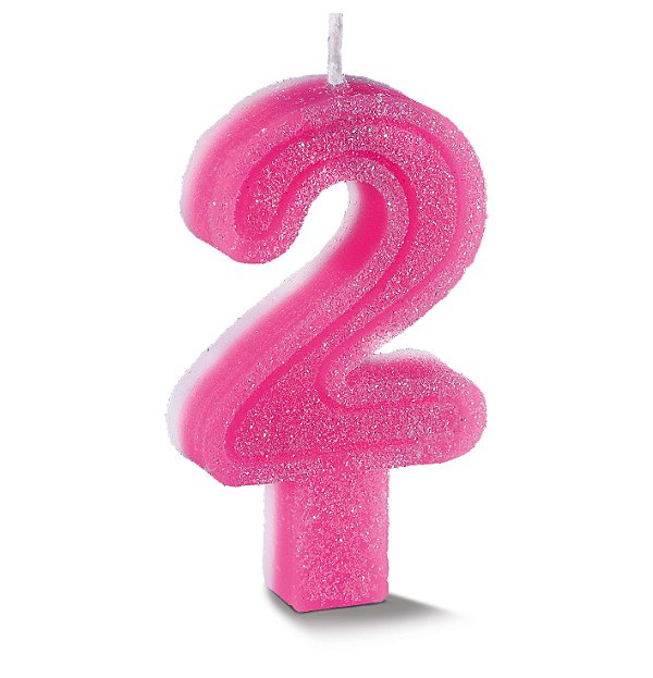 Vela de Aniversário Siba Número 2 Plus Cor Rosa com Glitter Unidade
