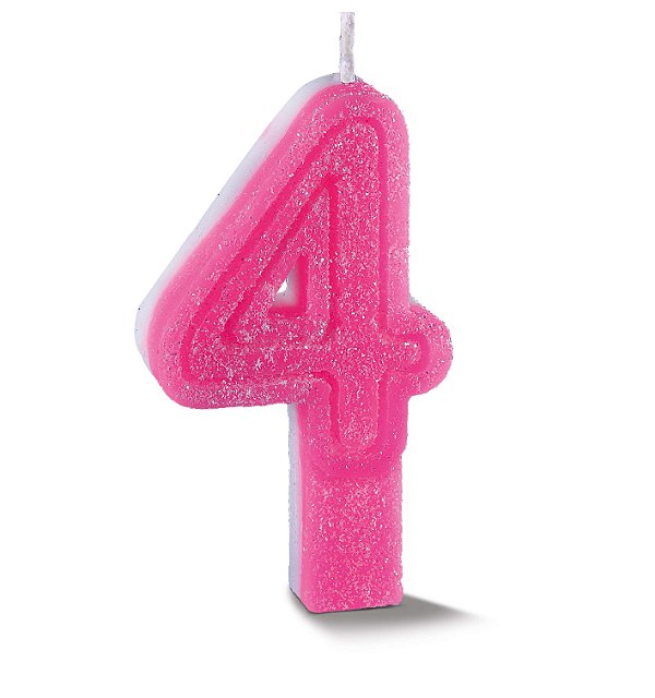 Vela de Aniversário Siba Número 4 Plus Cor Rosa com Glitter Unidade