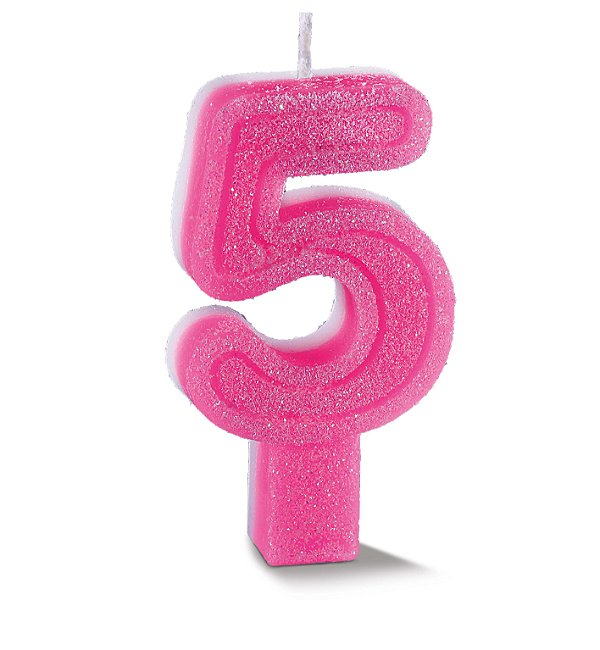 Vela de Aniversário Siba Número 5 Plus Cor Rosa com Glitter Unidade