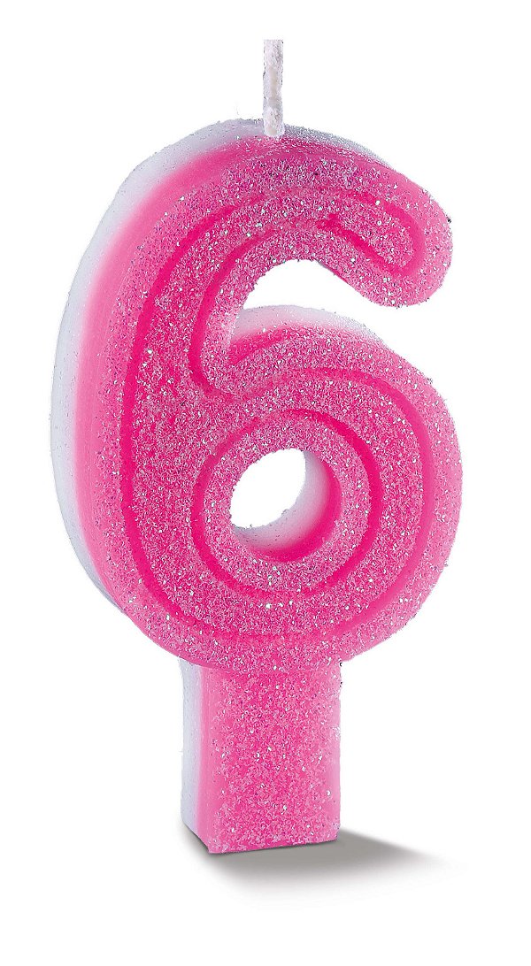 Vela de Aniversário Siba Número 6 Plus Cor Rosa com Glitter Unidade