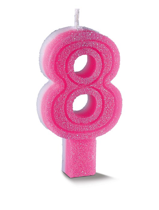 Vela de Aniversário Siba Número 8 Plus Cor Rosa com Glitter Unidade