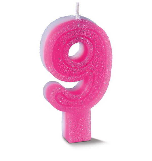 Vela de Aniversário Siba Número 9 Plus Cor Rosa com Glitter Unidade