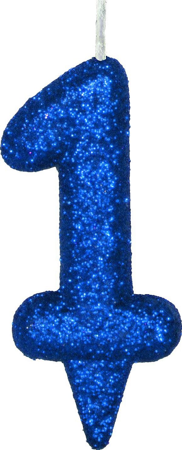 Vela de Aniversário Siba Número 1 Shine Cor Azul com Glitter Unidade