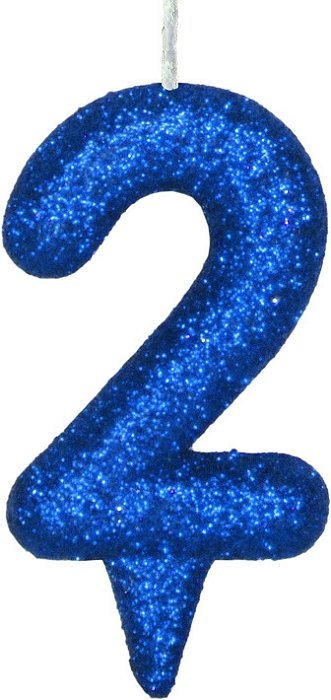 Vela de Aniversário Siba Número 2 Shine Cor Azul com Glitter Unidade
