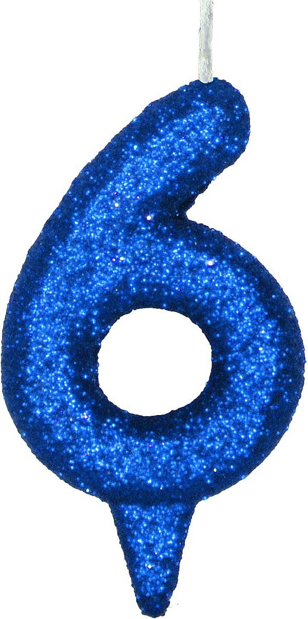 Vela de Aniversário Siba Número 6 Shine Cor Azul com Glitter Unidade