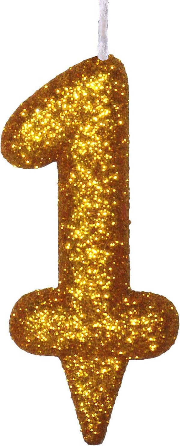 Vela de Aniversário Siba Número 1 Shine Cor Dourada com Glitter Unidade