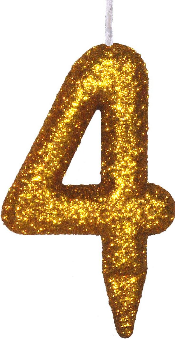 Vela de Aniversário Siba Número 4 Shine Cor Dourada com Glitter Unidade