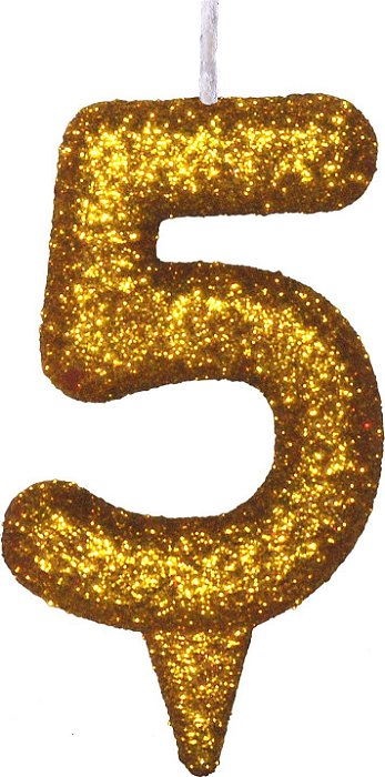 Vela de Aniversário Siba Número 5 Shine Cor Dourada com Glitter Unidade