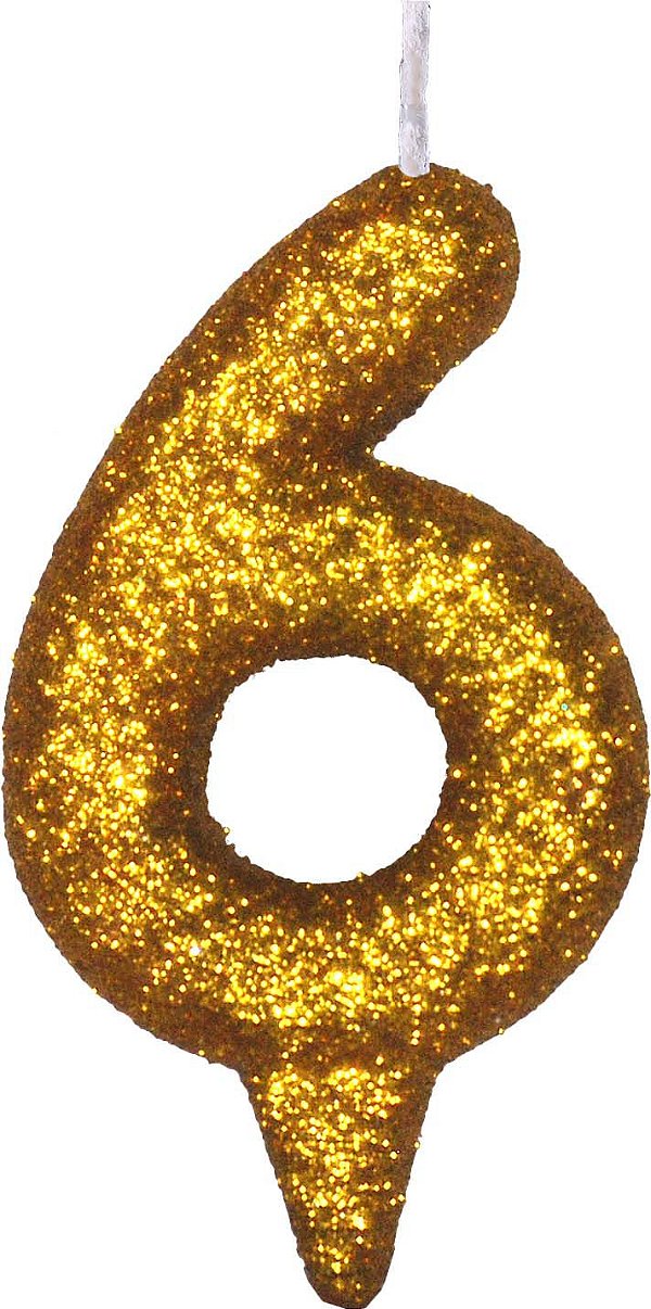 Vela de Aniversário Siba Número 6 Shine Cor Dourada com Glitter Unidade