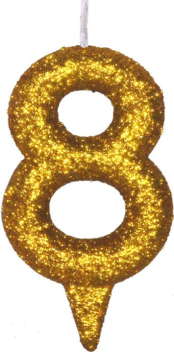 Vela de Aniversário Siba Número 8 Shine Cor Dourada com Glitter Unidade