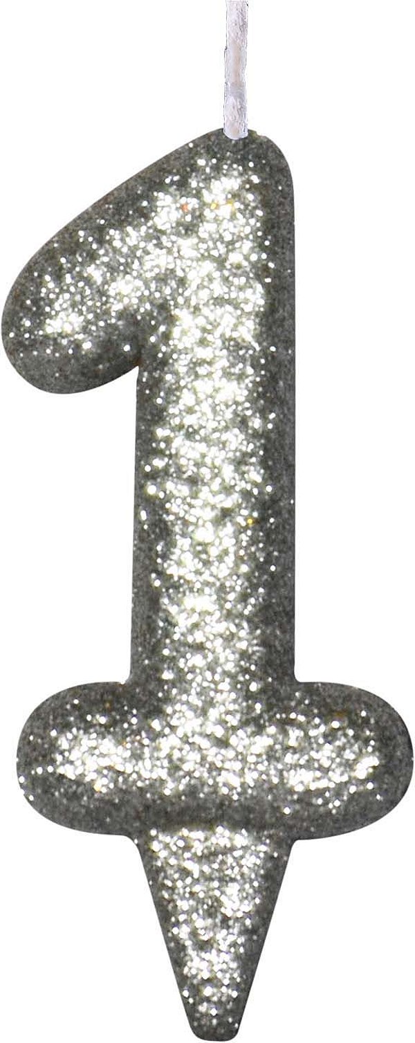 Vela de Aniversário Siba Número 1 Shine Cor Prata com Glitter Unidade