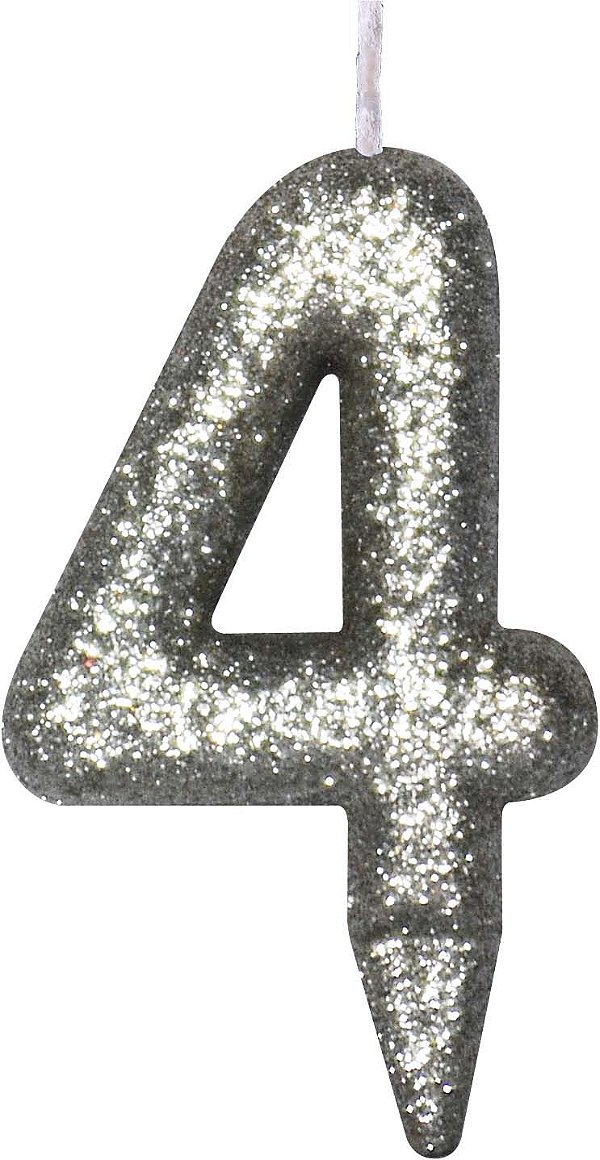 Vela de Aniversário Siba Número 4 Shine Cor Prata com Glitter Unidade