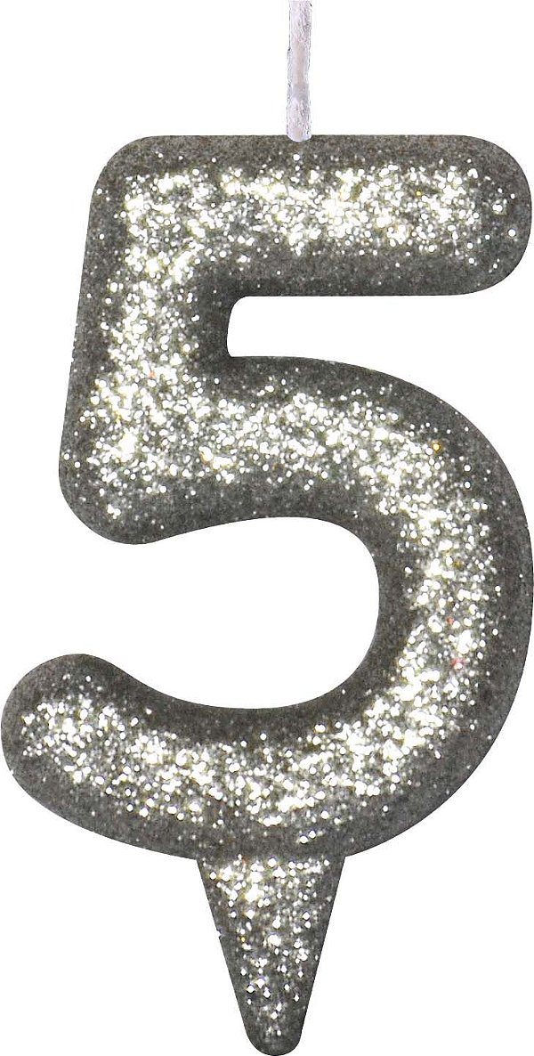 Vela de Aniversário Siba Número 5 Shine Cor Prata com Glitter Unidade
