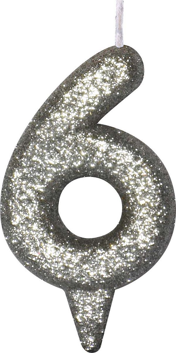 Vela de Aniversário Siba Número 6 Shine Cor Prata com Glitter Unidade