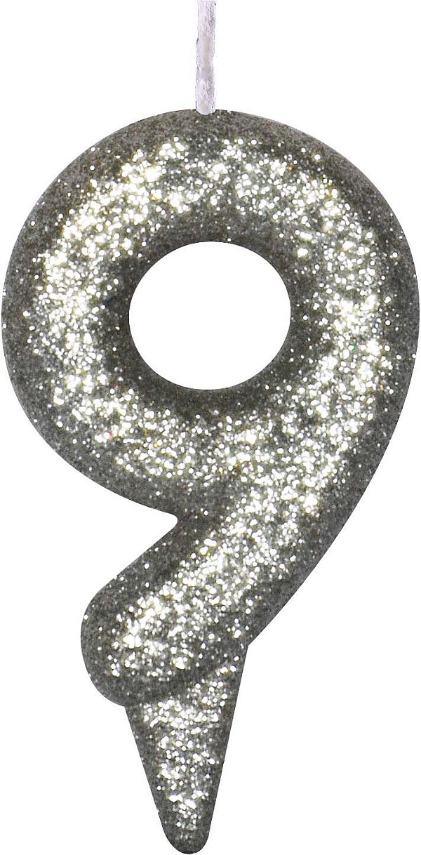 Vela de Aniversário Siba Número 9 Shine Cor Prata com Glitter Unidade