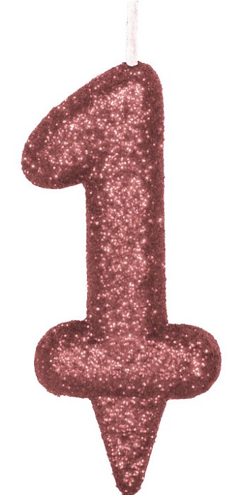 Vela de Aniversário Siba Número 1 Shine Cor Rose com Glitter Unidade