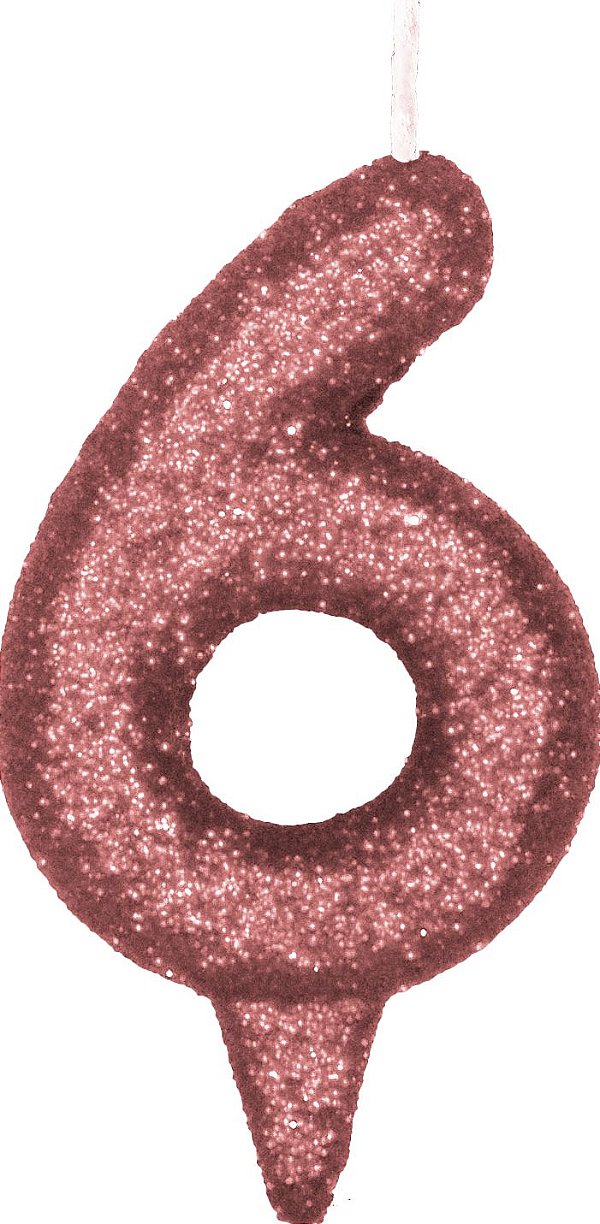 Vela de Aniversário Siba Número 6 Shine Cor Rose com Glitter Unidade