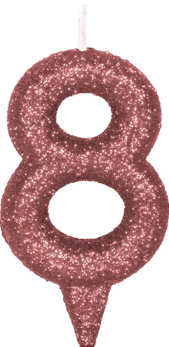 Vela de Aniversário Siba Número 8 Shine Cor Rose com Glitter Unidade