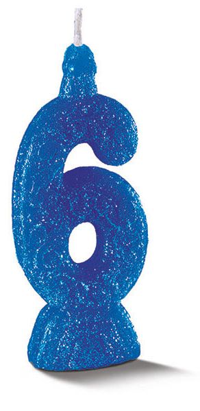 Vela de Aniversário Siba Número 6 Pop Cor Azul com Glitter Unidade