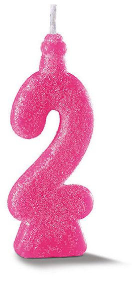 Vela de Aniversário Siba Número 2 Pop Cor Rosa com Glitter Unidade