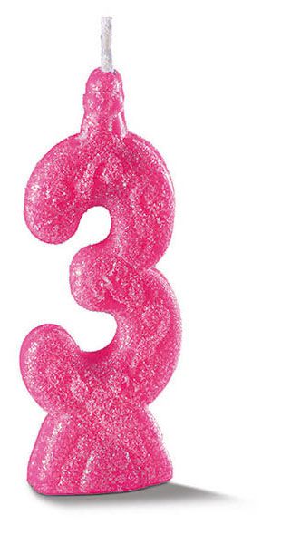 Vela de Aniversário Siba Número 3 Pop Cor Rosa com Glitter Unidade