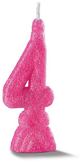 Vela de Aniversário Siba Número 4 Pop Cor Rosa com Glitter Unidade