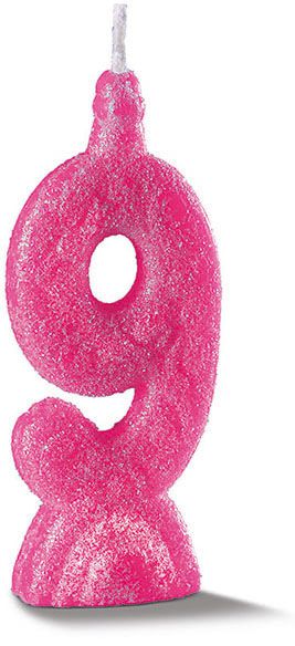 Vela de Aniversário Siba Número 9 Pop Cor Rosa com Glitter Unidade