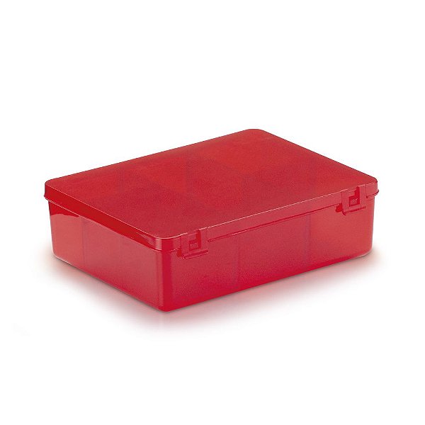 Caixa Plástica Com 6 Divisórias Cor Vermelho Transparente 12cm x 9,5cm x 3cm Unidade