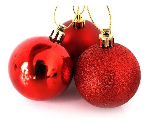 Enfeite Bolas De Natal de Plástico Mista (fosca/ lisa/ glitter) 5cm Cor Vermelha R.TD009A-1VM Kit Com 12 Bolas Decorativas