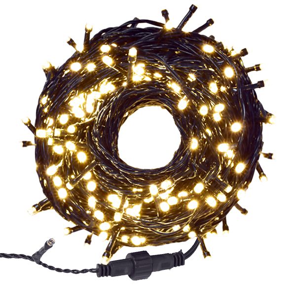 Pisca Pisca Natal Cordão Sequencial Com 300 Leds Warm Fixa ( Branco quente) Fio Verde 30 Metros Comprimento 127V R.19014 Unidade