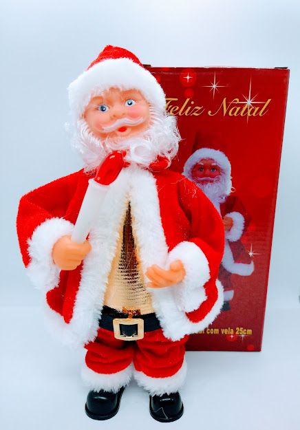 Enfeite Decorativo Papai Noel Natal Musical 25cm Altura Com Vela R.BR2102 Unidade