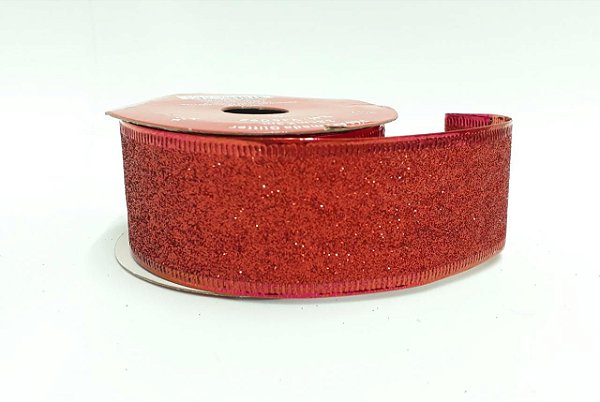 Fita Aramada Decorativa Cor Sortida (prata ou vermelha) Com Glitter 3,8cm Largura x 3Metros Comprimento R.YJ6092 Unidade