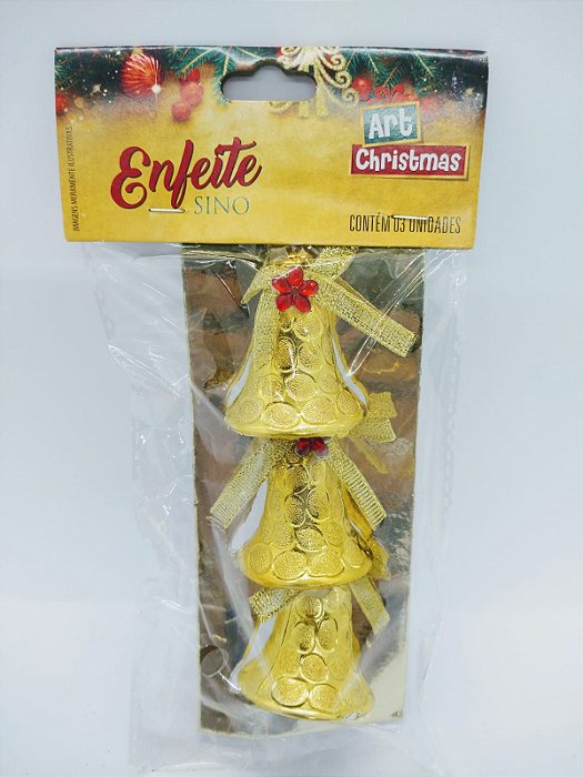 Enfeite Plástico Para Árvores de Natal Sino Cor Dourado 3,5cmX4cm Cartela com 3 Sinos R.Z5206-BS774