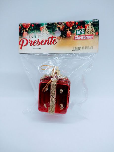 Enfeite Plástico Caixa Presente Para Árvore de Natal 6cm Cor Sortida (dourado, prata ou vermelho) R.ZC099 Unidade