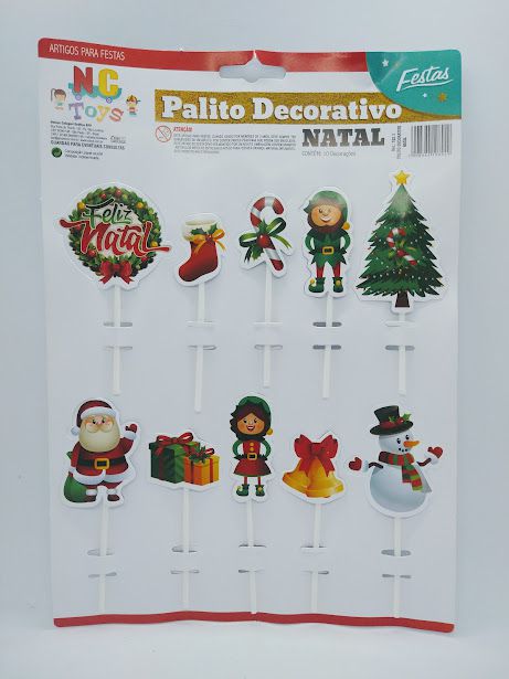 Topo De Bolo Palito Decorativo Nc Toys Natal Com 10 Figuras R.1021