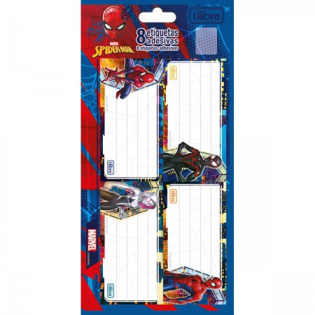Etiqueta Escolar Adesiva Tilibra Spider Man 8cm x 4cm R.234559 Cartela Com 8