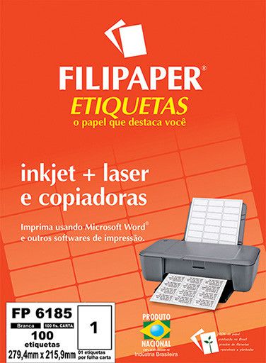 Etiqueta Adesiva Para Impressoras Inkjet e Laser Filipaper Branca Tamanho A4 21cm x 27cm R.fp6185 a Unidade
