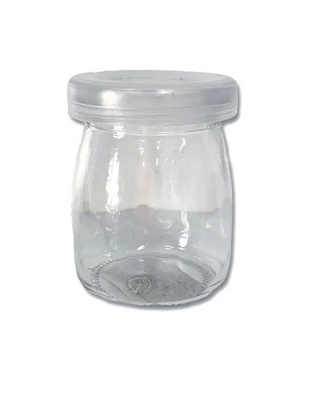 Enfeite Mini Pote De Vidro Abaloado/Achatado  Com Tampa Plástica Transparente 7cm Altura x 5cm Largura R.VD-0086UC Unidade
